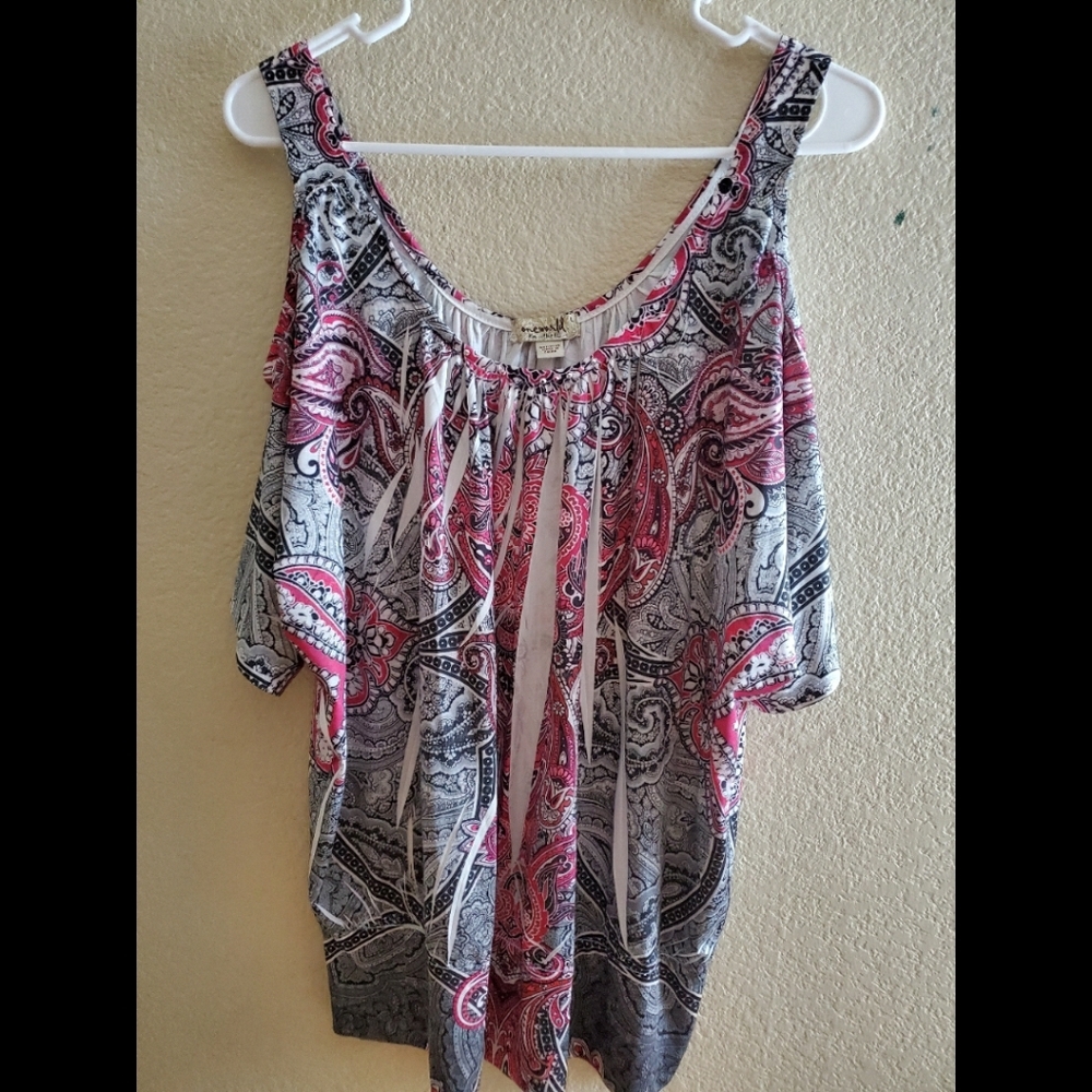 One world cold shoulder pink boho blouse top